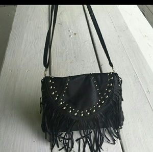 Black fringe purse with silver studs